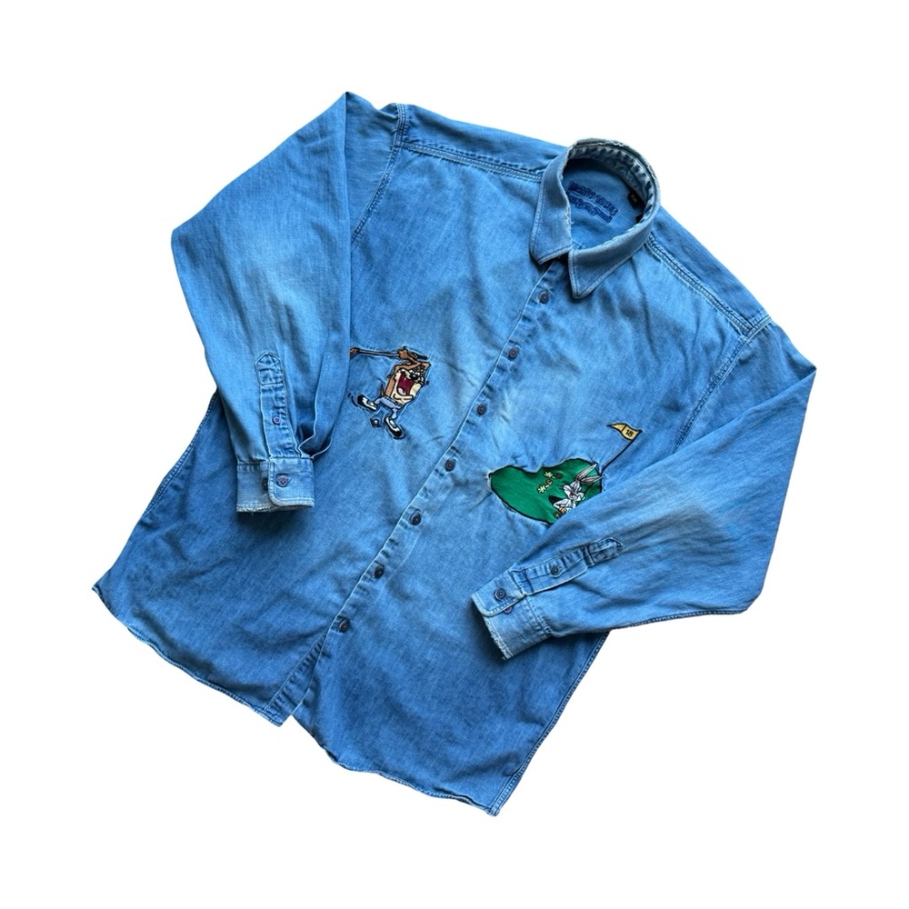 Vintage 90s Looney Tunes Denim Button up Shirt